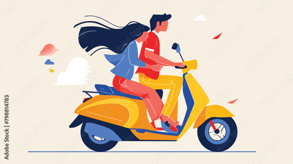 Boyfriend and girlfriend riding scooter flat vector