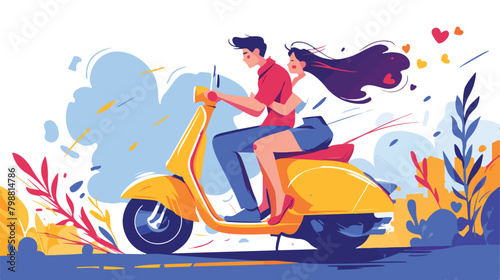 Boyfriend and girlfriend riding scooter flat vector