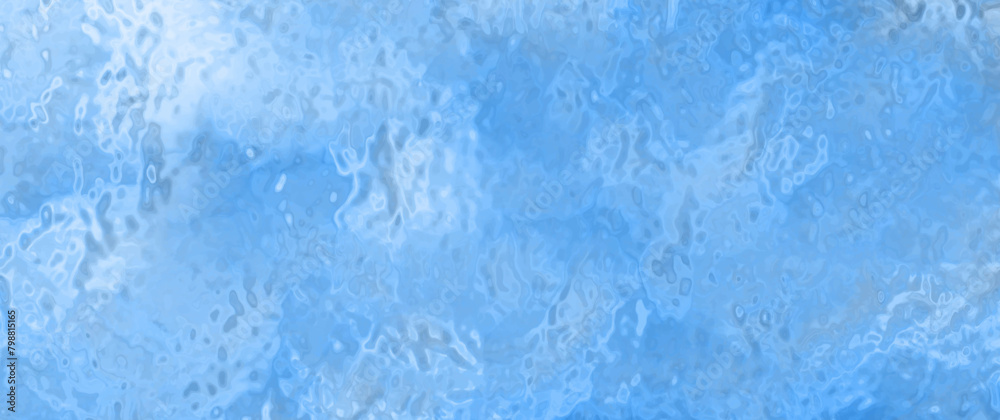 Blue winter vector art background for cover design, cards, flyer, poster, banner. Blur blue glass texture with bokeh. Hand drawn Christmas illustration. Merry Christmas! Frozen glass backdrop. Snow.
