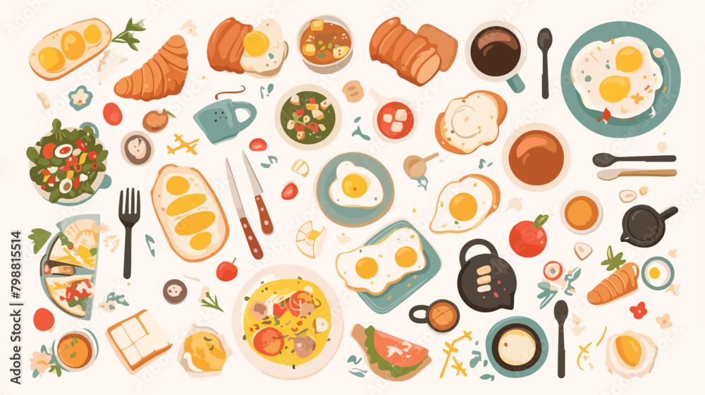 Breakfast types vector illustrations set. Morning m