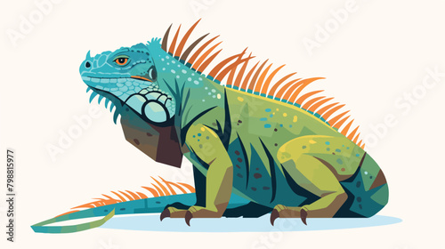 Bright colored iguana isolated on white background.