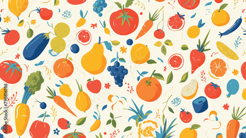 Bright colored seamless pattern with fruits and veg