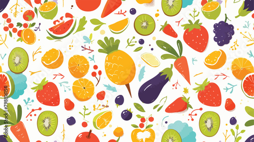 Bright colored seamless pattern with fruits and veg