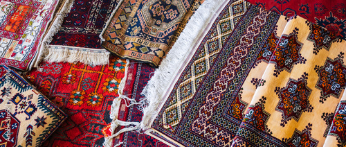luxury oriental Asian carpets at the bazaar in Uzbekistan in Tashkent