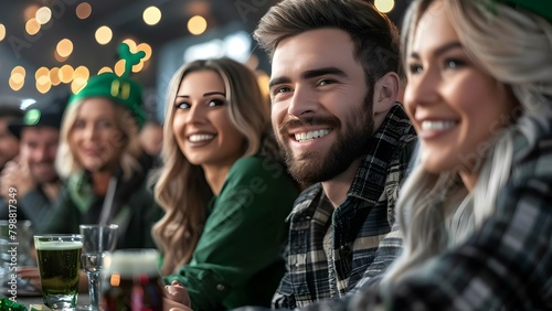 A festive gathering with friends in green attire celebrating Irish culture. Concept St, Patrick's Day Celebration, Green Attire, Irish Culture, Festive Gathering, Friends Gathering
