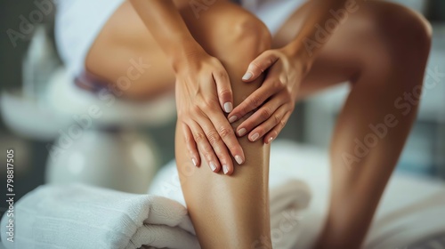 Close-up on a physiotherapist's hands massaging an athlete's leg, the art of sports injury treatment