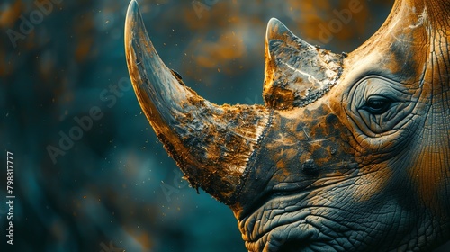 Detail of a rhino's horn, symbolizing resilience, a close-up view on the emblem of conservation