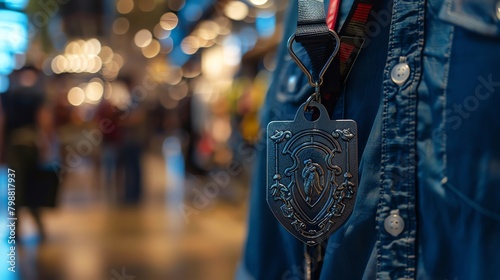 Detailed view of a retail security badge, symbol of trust and safety in the shopping experience © Nawarit