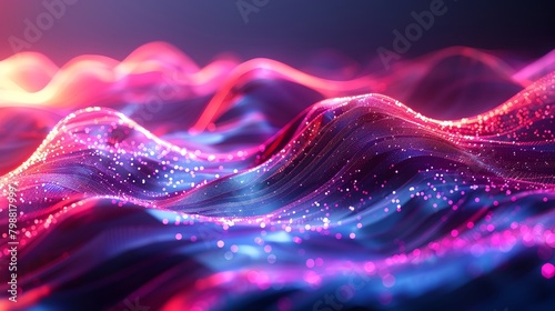 Digital waves in a neon gradient, flowing smoothly for a futuristic abstract wallpaper photo