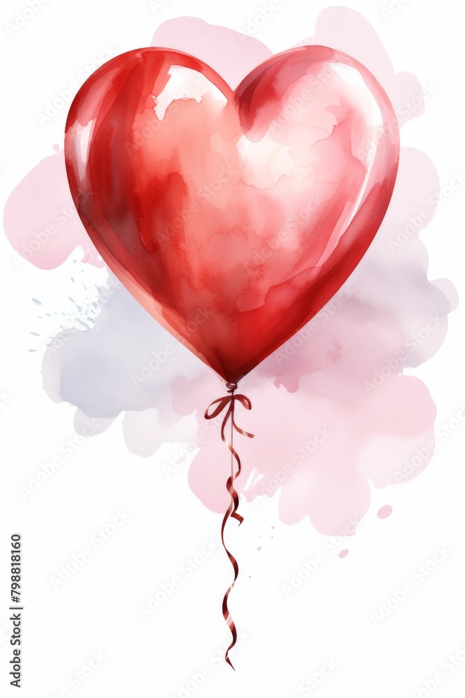 A watercolor painting of a red heart balloon.
