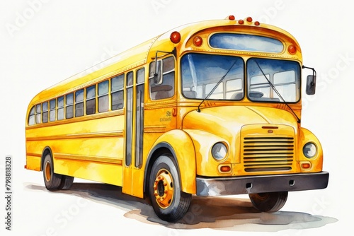 A watercolor painting of a yellow school bus