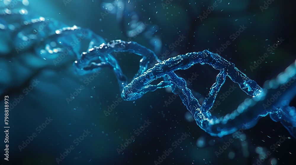 Visualize a captivating 3D image showcasing a close-up view of a dark blue DNA strand, filling the entire screen with its intricate details and mesmerizing beauty. Visualize a captivating 3D image showcasing a close-up view of a dark blue DNA strand, filling the entire screen with its intricate details and mesmerizing beauty.