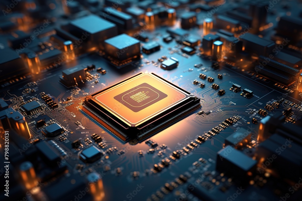 Cpu on a motherboard. technology background. High resolution 3d render Cpu on a motherboard. technology background. High resolution 3d render