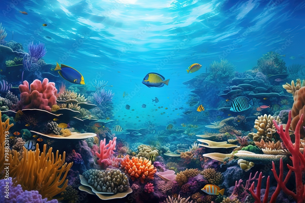 Naklejka premium fish in the aquarium, blue water. Dreams of the sea. Relax at home