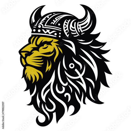 Wallpaper Mural Embrace Norse mythology with this bold Viking lion silhouette vector. Blending a fierce lion with Viking motifs, this artwork epitomizes strength and regality in a minimalistic design. Torontodigital.ca