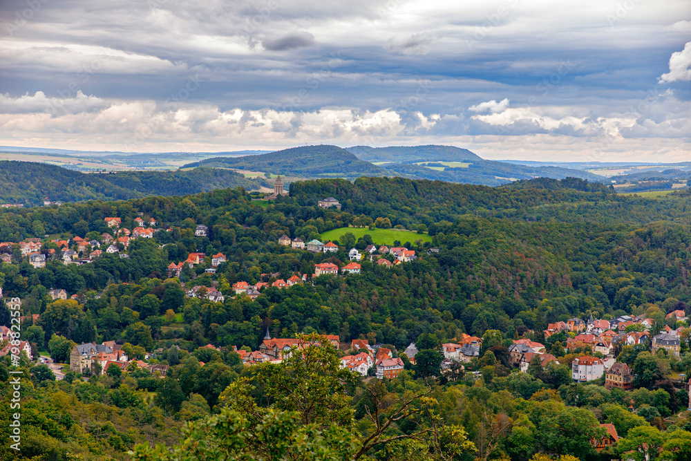 The city of Eisenach in Thuringia, Germany, view from above, from castle Wartburg.