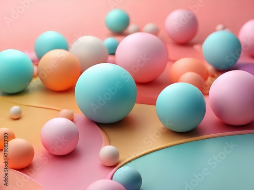 Top view of pastel spheres abstract background - various colors, gentle aesthetic colors.