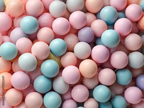 Top view of pastel spheres abstract background - various colors, gentle aesthetic colors.