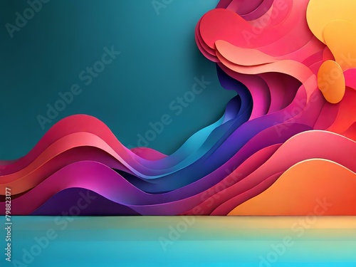 Abstract gradient background. Minimalist style with vibrant perspective 3d geometric smooth shapes. 