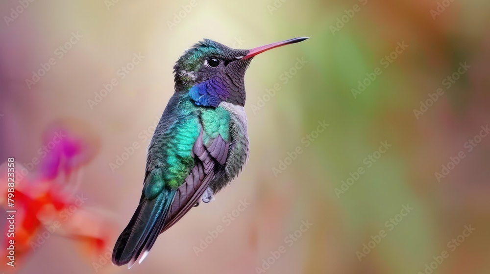 Fototapeta premium Colibri birds with wide beaks and beautiful colors on tree branches