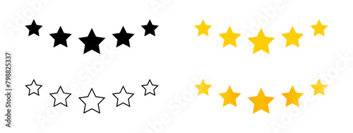 5 star ranking icon set. Five stars review rating illustration. Top quality rating sign isolated.