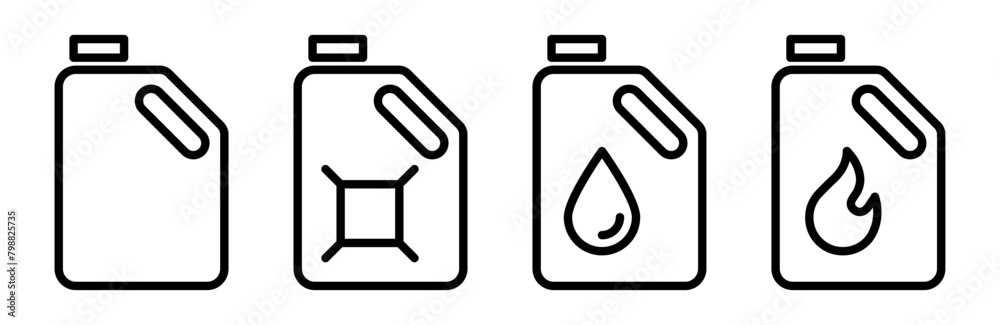 Machine oil canister icon set. Engine oil tank symbol. Fuel canister vector illustration. Petrol gallon icon. Gasoline jerrycan pictogram isolated. Machine oil canister icon set. Engine oil tank symbol. Fuel canister vector illustration. Petrol gallon icon. Gasoline jerrycan pictogram isolated.