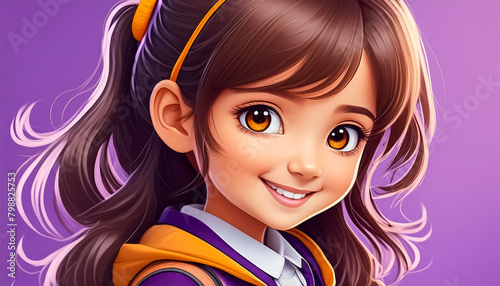 Cute girl character on purple background