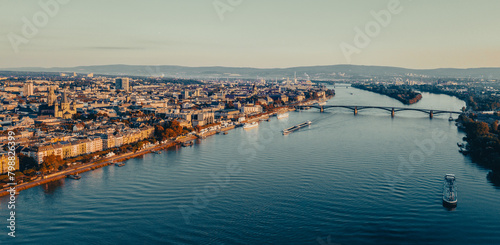 Aerial view of the city of Mainz and the Rhine river