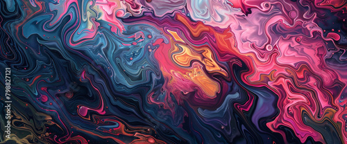 Liquid colors merge and separate, weaving a hypnotic tapestry of abstract artistry.