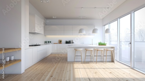 In this white modern kitchen nestled within a village, contemporary design meets countryside charm to create a welcoming and versatile space that's perfect for both everyday living and entertaining. 