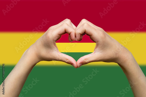 Bolivia flag with two hands heart shape, vector design, hand heart love sign, express love 