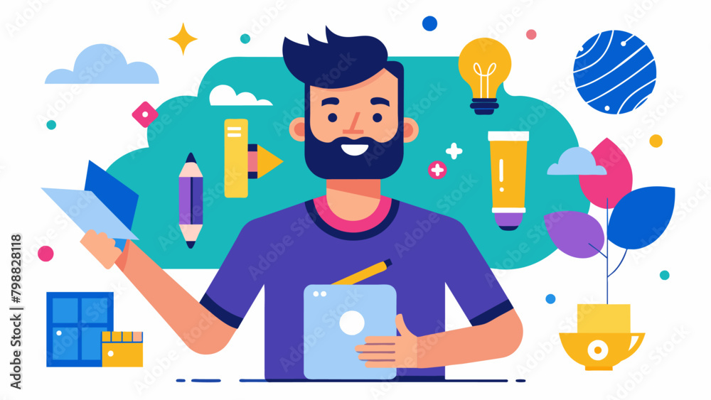 A nonverbal entrepreneur creates a successful graphic design company expressing their creativity and vision through stunning visuals.. Vector illustration