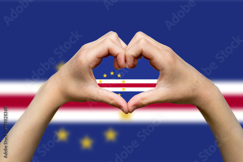 Fotografie Cape Verde flag with two hands heart shape, patriotism and nationalism idea, han