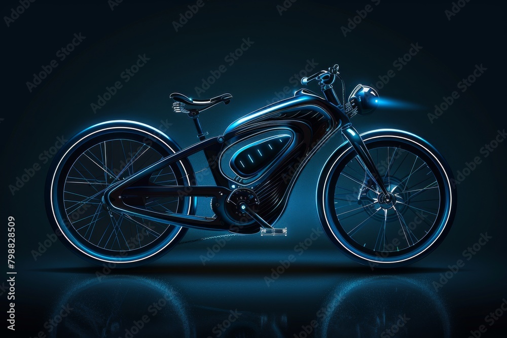 Electric Bike on Dark Background. Sleek and Modern Design Eco-Friendly Bicycle. 