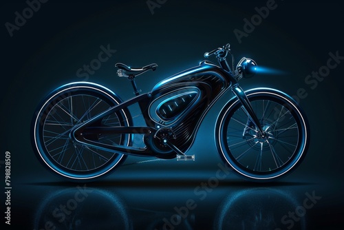 Electric Bike on Dark Background. Sleek and Modern Design Eco-Friendly Bicycle. 