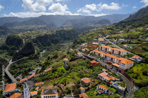 Townscape of small village of Faial in Madeira Island, Portugal. Aerial drone view. © marcin jucha