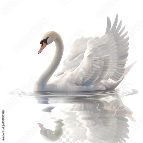 A serene swan gliding on water, embodying grace and beauty, on a transparent background.  photo