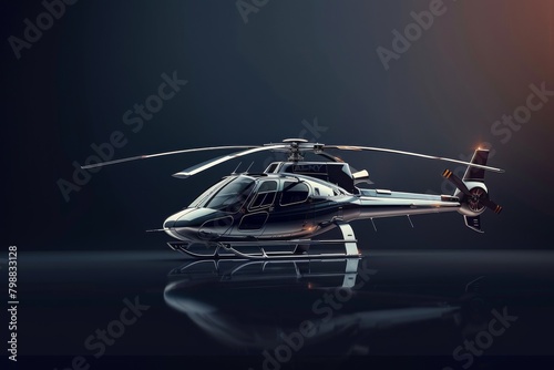 Helicopter on Dark Background. Sleek and Modern Design VIP Aircraft.  photo