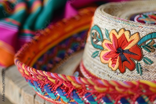 Vibrant Sombrero Embroidery Close-Up Shots Celebrating Mexican Culture