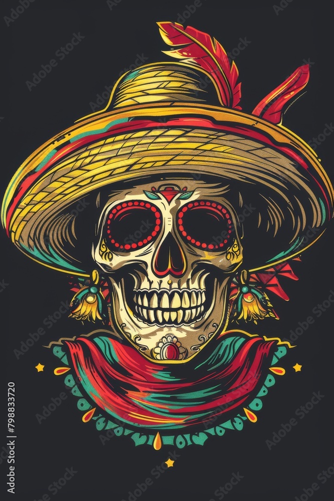 Skull Wearing Sombrero and Hat