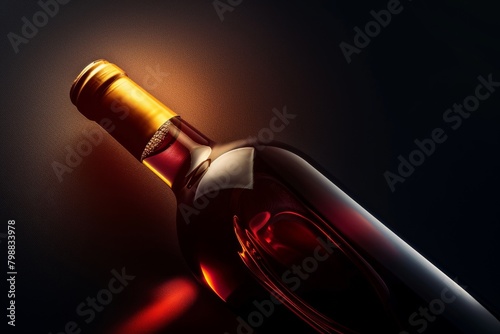 Wine Bottle on Dark Background. Sleek and Modern Design Vintage Wine. © KP