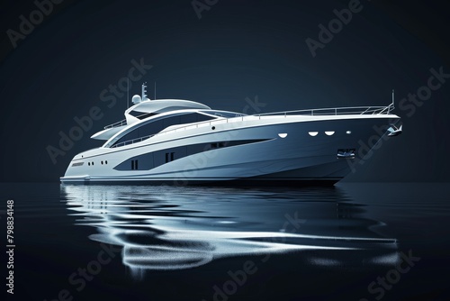 Yacht Anchored on Dark Background. Sleek and Modern Design White Yacht.  photo