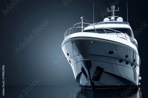 Yacht Anchored on Dark Background. Sleek and Modern Design White Yacht.  photo