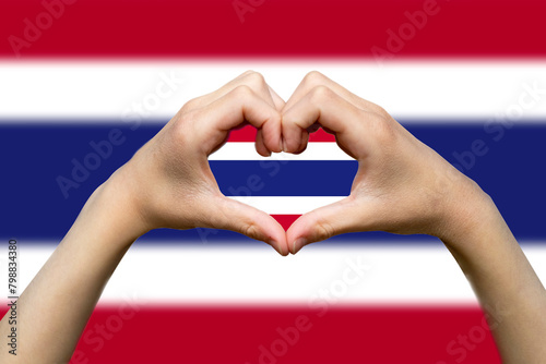 Thailand flag with two hands heart shape, vector design, express love or affection concept, support 