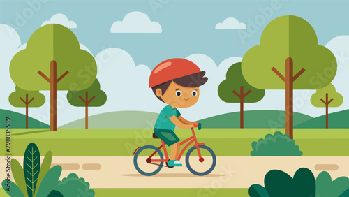 A playful ride through a park as a kid confidently navigates past trees and bumps in the road their training wheelfree bike now their greatest