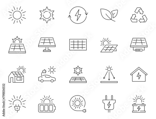 Solar panels vector icon set. Green energy icon collection.