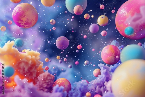 Surreal Space with Colorful Planets and Stardust  © wpw