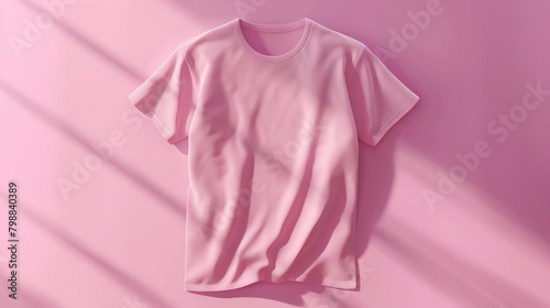 A simple pink t-shirt on a pink background. The shirt is made of a soft, lightweight fabric and has a relaxed fit. photo