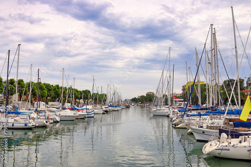 Yachts and sailboats moored in the canal in Rimini Italy © goce risteski