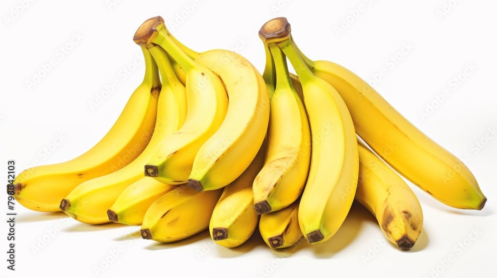 A bunch of yellow bananas on a white background